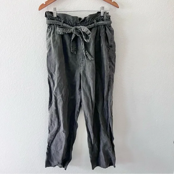 Aerie Vintage Wash Black Paperbag Linen Lyocell Pants Sz L - Picture 2 of 6